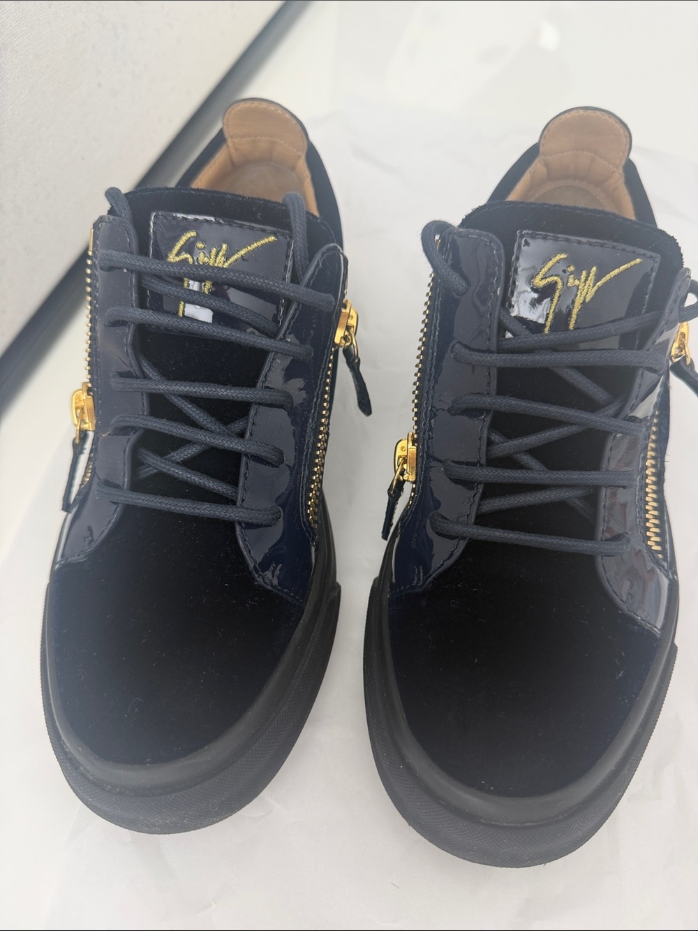 Giuseppe Zanotti Black Low-Top Sneakers with Gold Zipper Accents